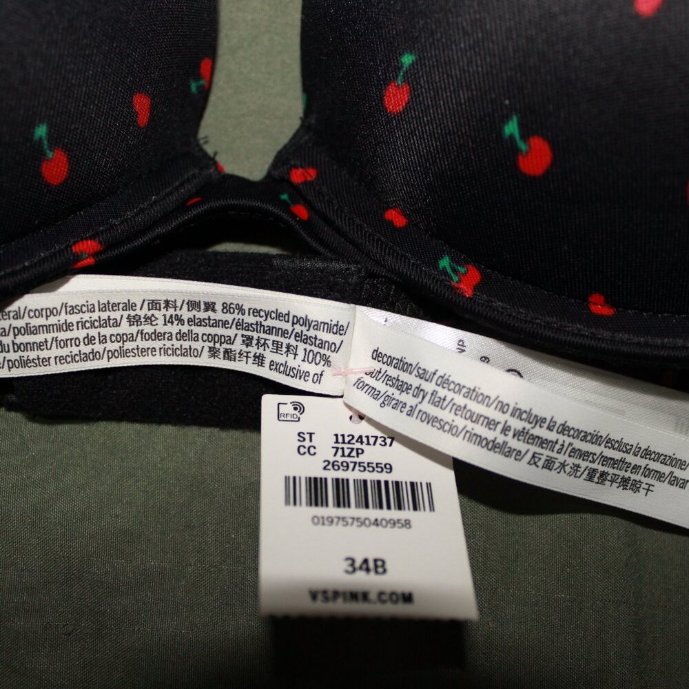 NWT Victoria's Secret PINK Wear Everywhere Black Cherry Super Push Up Bra - Picture 3 of 5